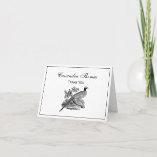 Vintage Pheasant Game Bird Drawing BW Thank You Card