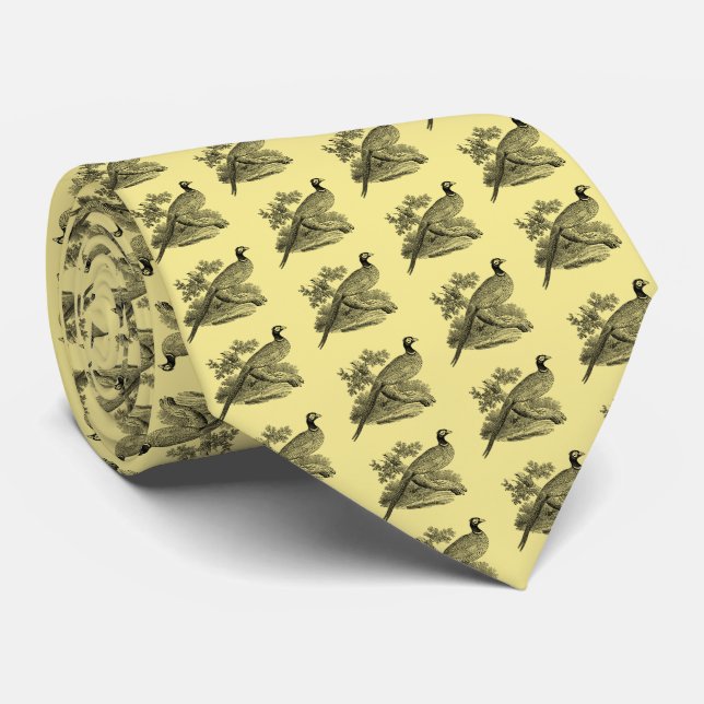 Vintage Pheasant Game Bird Drawing BW Tie (Rolled)