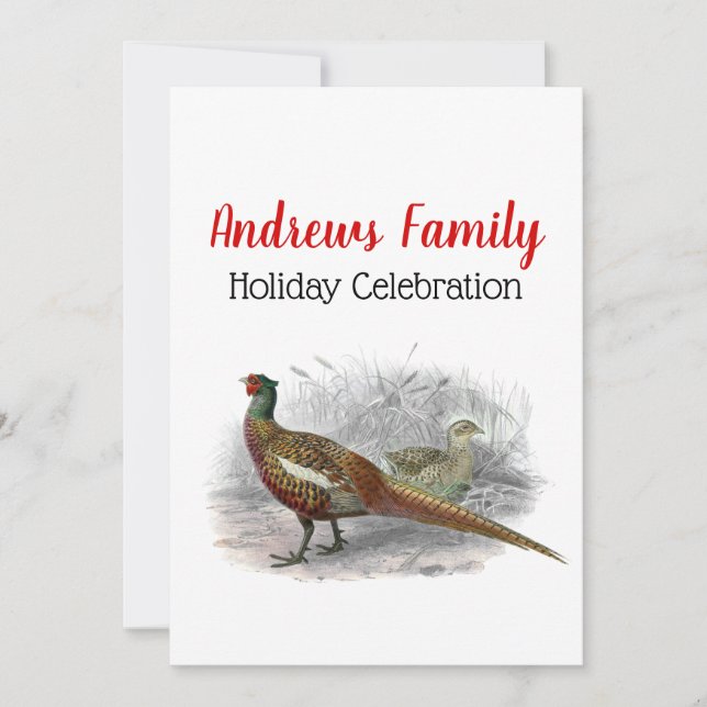 Vintage Pheasant Game Bird Drawing Color #2 Invitation (Front)