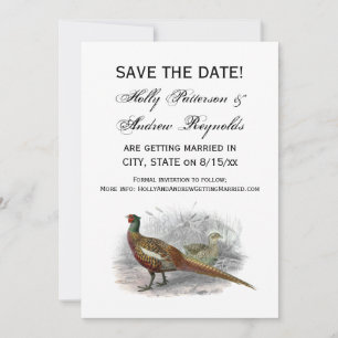 Vintage Pheasant Game Bird Drawing Colour #2 Save The Date