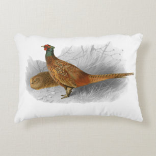 Vintage Pheasant Game Bird Drawing Colour #3 Accent Pillow