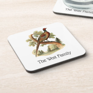 Vintage Pheasant on Branch Game Bird Drawing Colou Coaster