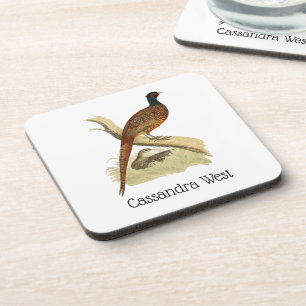 Vintage Pheasant on Branch Game Bird Drawing Colou Coaster