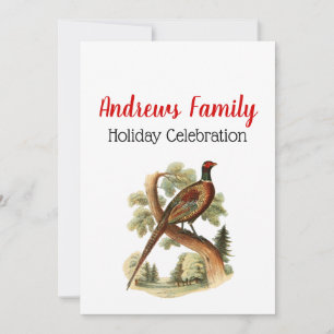Vintage Pheasant on Branch w/ Trees Drawing Colour Invitation