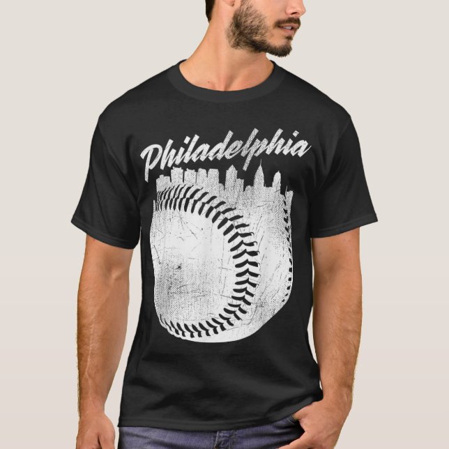 Vintage Philadelphia Baseball Skyline Retro Philly T-Shirt (Front)