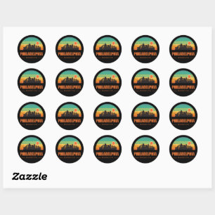 Vintage Philadelphia City Skyline Retro Sunset Classic Round Sticker
