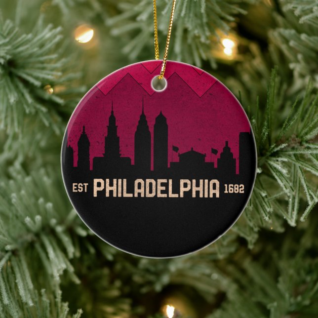 Vintage Philadelphia Philly Pennsylvania Skyline Ceramic Ornament (Tree)
