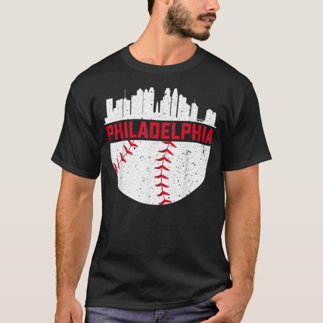 Vintage Philadelphia Skyline Baseball Retro Philly T-Shirt (Front)