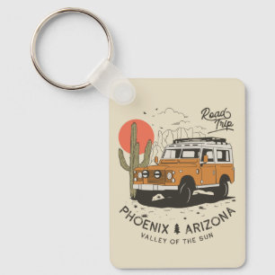 Vintage Phoenix AZ Desert Cactus Sunset Road Trip  Keychain