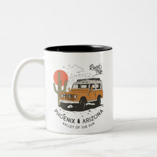Vintage Phoenix AZ Desert Cactus Sunset Road Trip  Two-Tone Coffee Mug