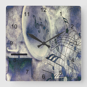Vintage Phonograph and Music Square Wall Clock