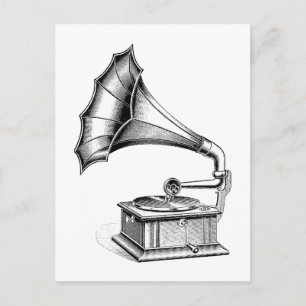 Vintage Phonograph Record Player Music Instrument Postcard