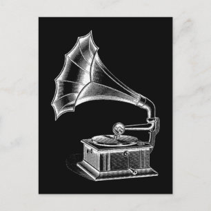 Vintage Phonograph Record Player Musical Black Postcard
