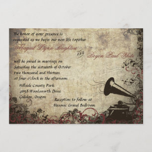 Vintage Phonograph Wedding Invitation Maroon
