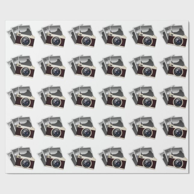 VINTAGE PHOTO CAMERA ILLUSTRATION PATTERN WRAPPING PAPER (Flat)