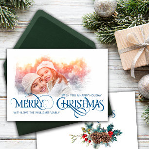 Vintage Photo Card Merry Christmas Blue Style