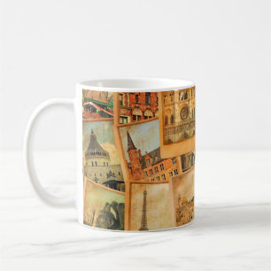 Vintage photo cards collage. European, Middle East Coffee Mug