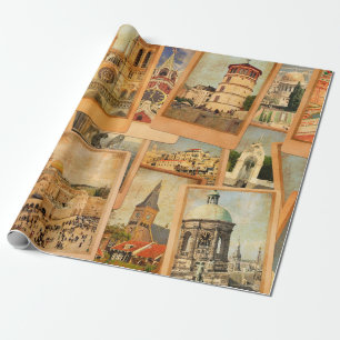 Vintage photo cards collage. European, Middle East Wrapping Paper