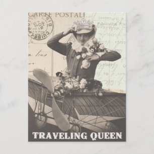 Vintage photo carte postale femme de voyage frança