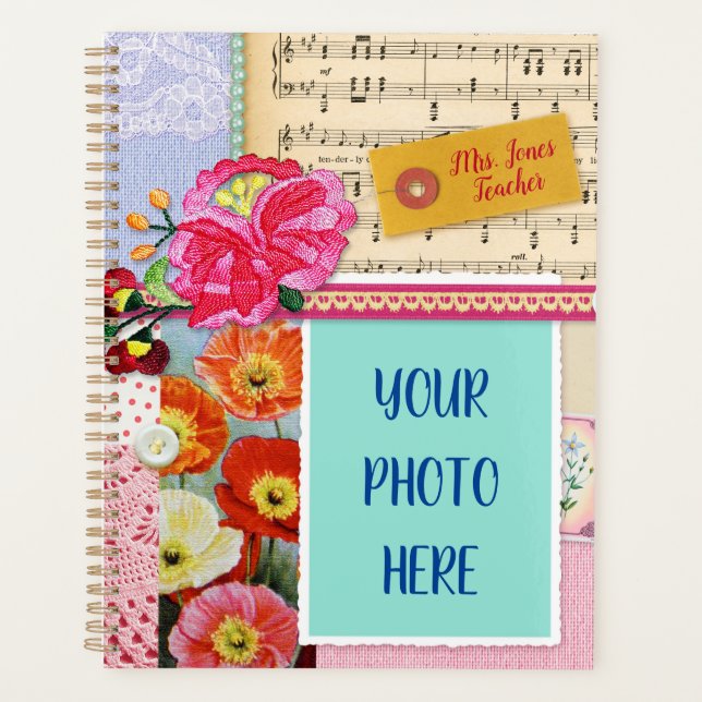 Vintage photo collage art home school teacher planner (Front)