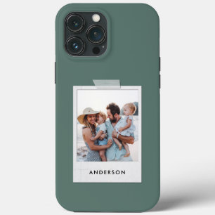 Vintage photo collage typography modern sage green iPhone 13 pro max case