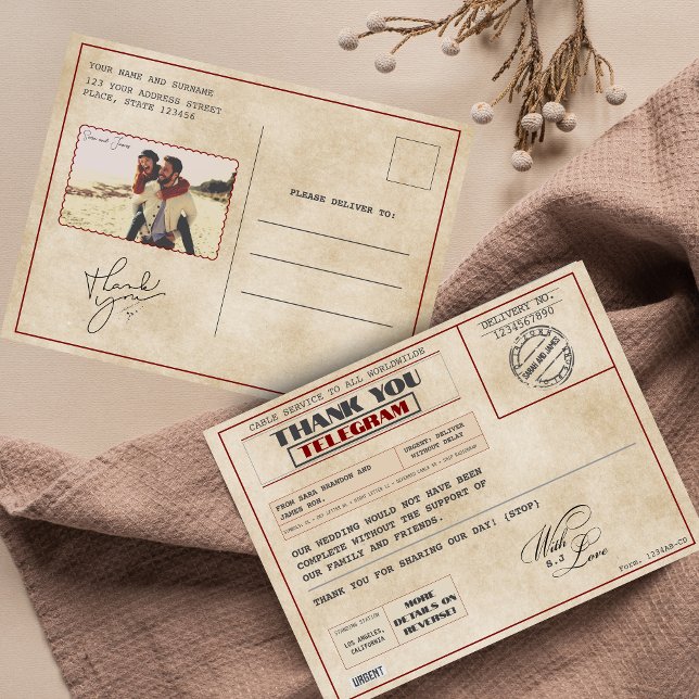 Vintage photo Editable Old-Fashioned Thank You Postcard (Creator Uploaded)