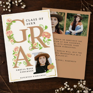 Vintage Photo Floral Graduation Foil Announcement