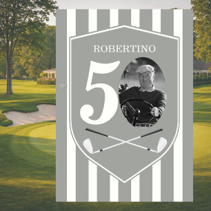 Vintage Photo Golfer Grey White 50th Birthday Invitation