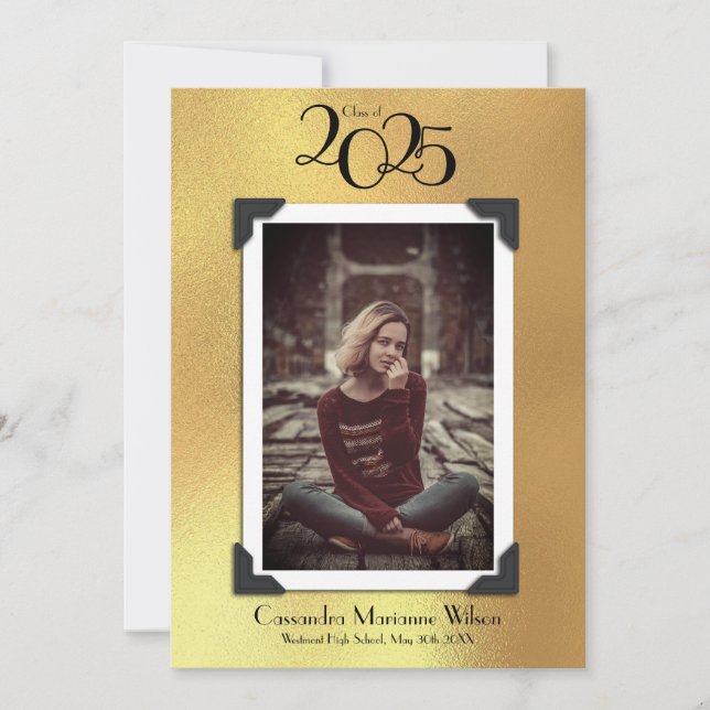Vintage Photo Graduation Announcement Gold (Front)