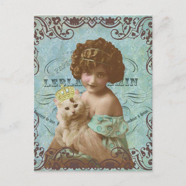 vintage photo little girl and cat postcard (Front)