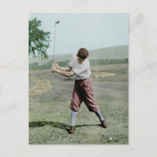 Vintage Photo Male Golfer Swing 1930s Postcard