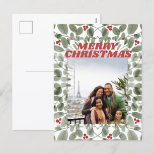 Vintage Photo Merry Christmas Greenery Postcard