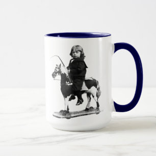 VINTAGE PHOTO OF BOY IN WOODEN HORSE Ringer Mug
