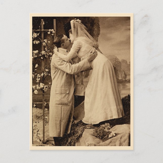 Vintage Photo of Wedding Couple Kissing Postcard (Front)
