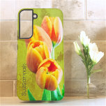Vintage Photo Orange Tulip FlowersTemplate Text Samsung Galaxy Case<br><div class="desc">This design features a close-up floral vintage photo of yellow edged orange tulips with. Personalize the template field,  remove the text or edit using the design tool to select a font style,  size,  and colour you prefer.</div>
