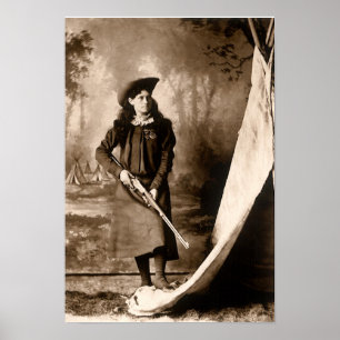 Vintage Photo Portrait, Miss Annie Oakley and Gun Poster