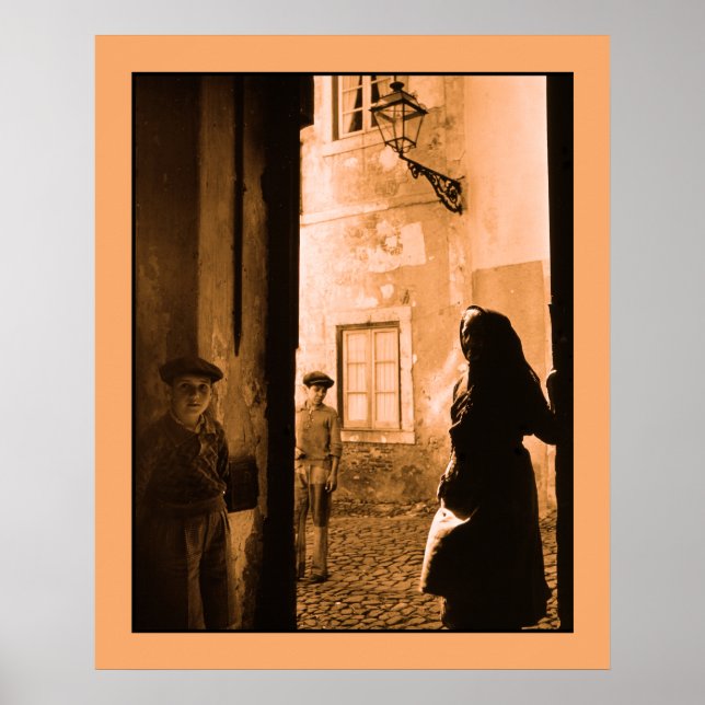 Vintage photo street scene in Alfama Poster (Front)