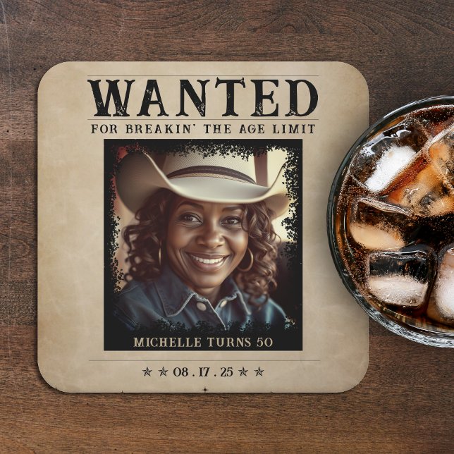 Vintage Photo Wanted Poster Birthday Square Paper Coaster (Vintage Photo Wanted Poster Birthday Square Paper Coaster
)