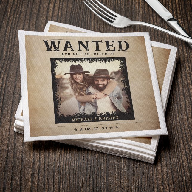 Vintage Photo Wanted Poster Wedding Napkin (Vintage Photo Wanted Poster Wedding Napkins
)
