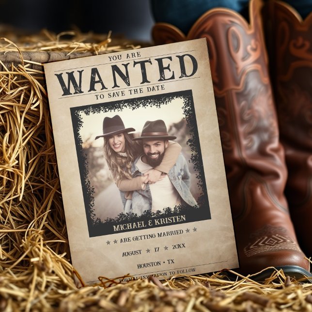 Vintage Photo Wanted Poster Wedding Save The Date (Creator Uploaded)