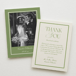 Vintage Photo White and Green Wedding  Thank You Card