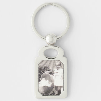 Vintage Photograph Little Girl w Baby Buggy Keychain