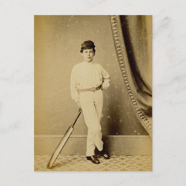 VIntage Photograph of a Young Cricket Player Postcard (Front)