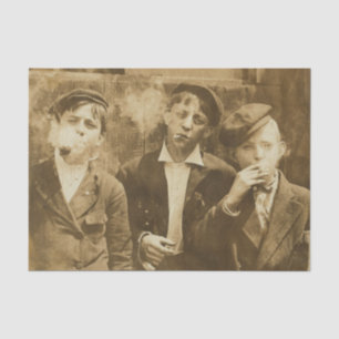 Vintage photograph of newsies smoking cigars sepia tissue paper
