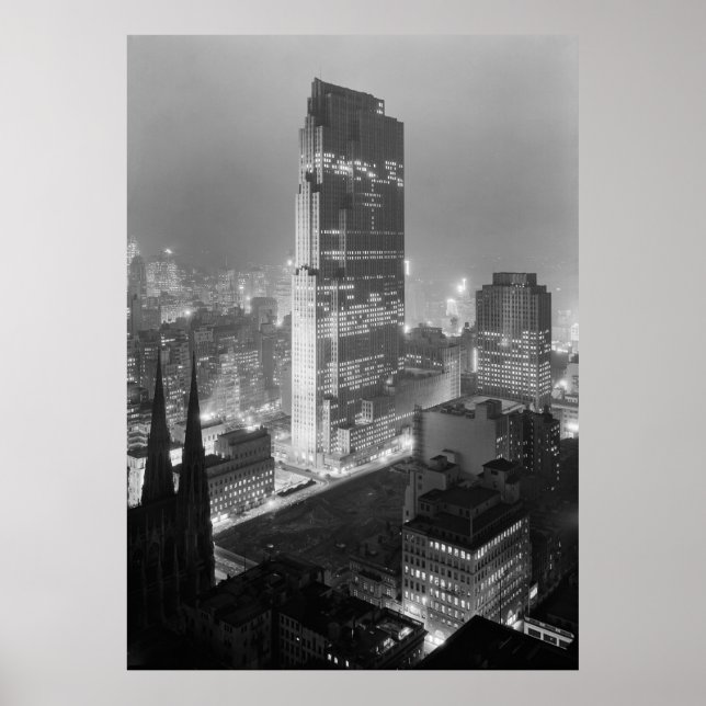 Vintage Photograph of Rockefeller Centre (1933) Poster (Front)