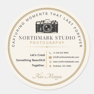 Vintage Photographer Branding Elegant Studio Logo Classic Round Sticker