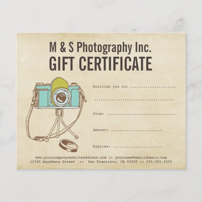 Vintage Photographers Gift Certificate Template (Front)