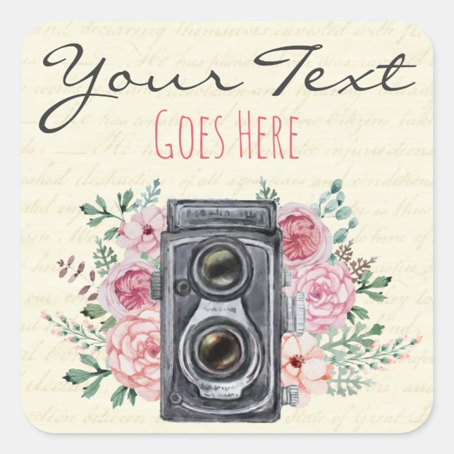 Vintage Photography Camera Rustic Photographer Square Sticker (Front)