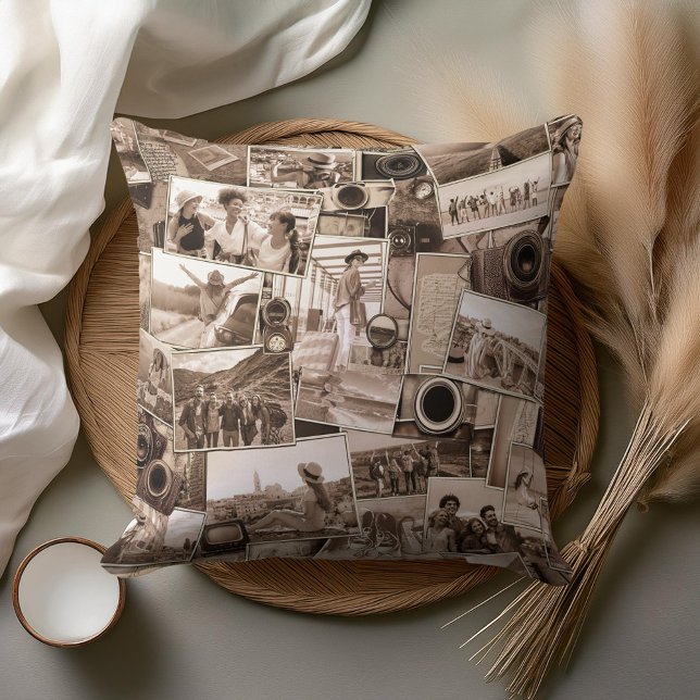 Vintage Photography Collage Sepia ID1066 Throw Pillow (Creator Uploaded)