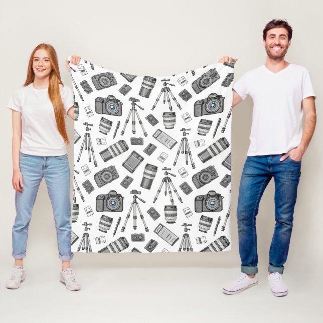 Vintage Photography Equipment Pattern Fleece Blanket (In Situ)